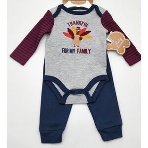 Baby 4 Piece Thankful Turkey Family Thanksgiving Outfit Onesie Pants Hat 6M